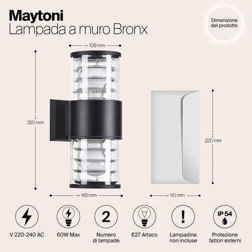 Бра Outdoor Bronx, 2xE27 Черный (Maytoni Outdoor, O576WL-02B) - Amppa.ru