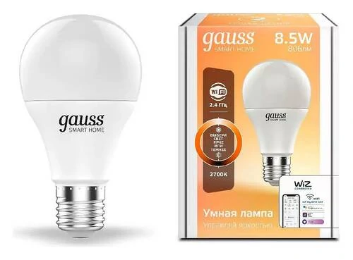 Лампа светодиодная диммируемая Gauss E27 8,5W 2700K матовая 1050112 - Amppa.ru