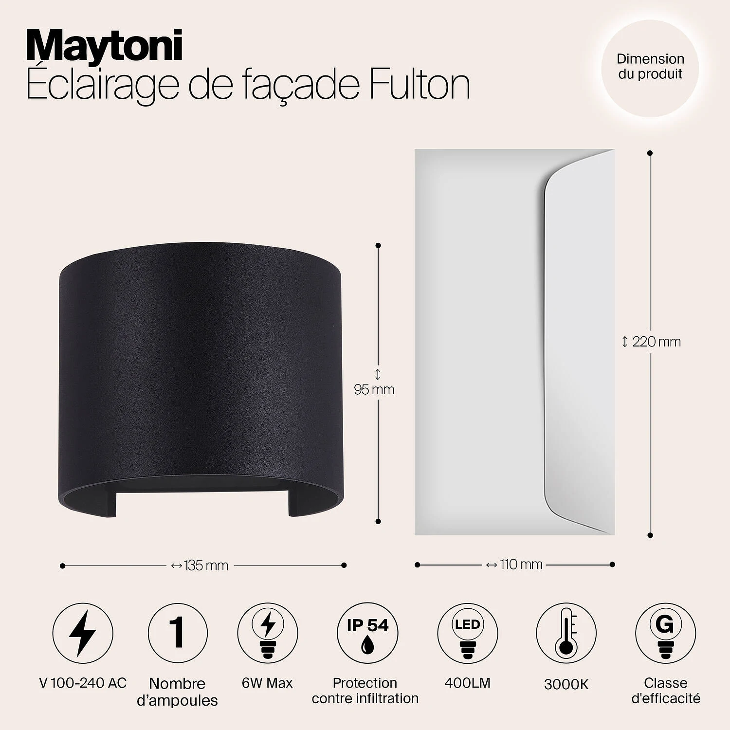 Архитектурная подсветка Outdoor Fulton, LED 6W, 3000K, Черный (Maytoni Outdoor, O573WL-L6B) - Amppa.ru