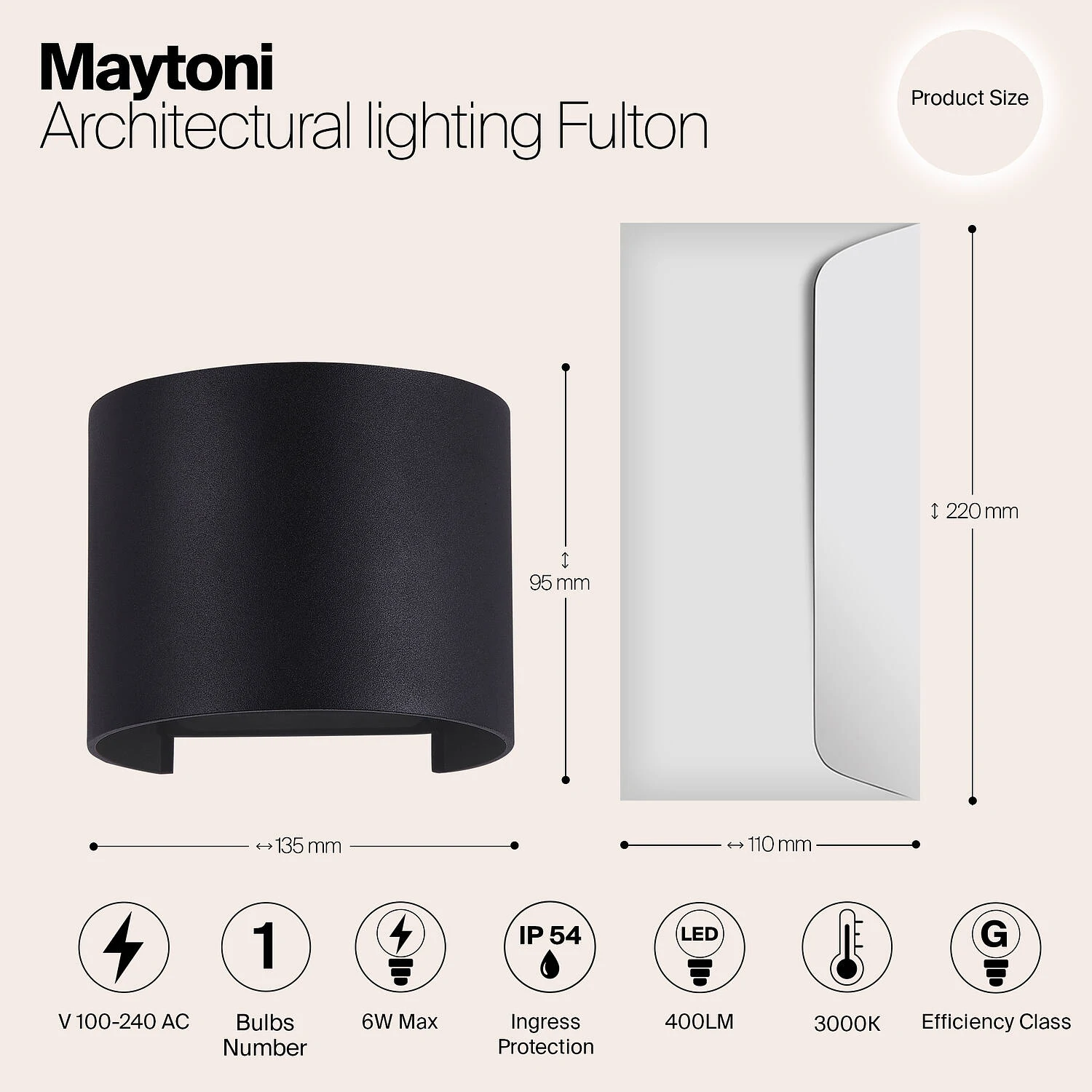 Архитектурная подсветка Outdoor Fulton, LED 6W, 3000K, Черный (Maytoni Outdoor, O573WL-L6B) - Amppa.ru